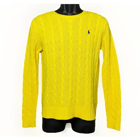 Ralph Lauren Sweaters - Ralph Lauren Sweater Womens Medium Bright Yellow Wool Cashmere Cable Knit Crew